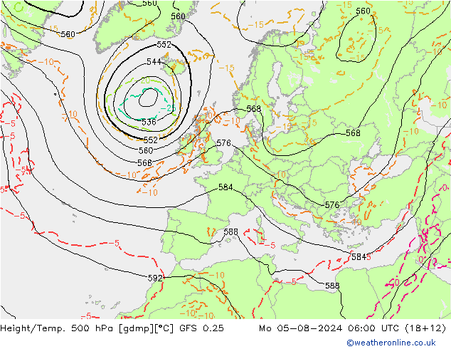 Z500/Rain (+SLP)/Z850 GFS 0.25 星期一 05.08.2024 06 UTC