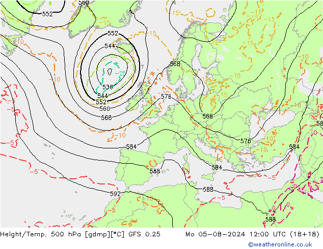 Z500/Rain (+SLP)/Z850 GFS 0.25 星期一 05.08.2024 12 UTC