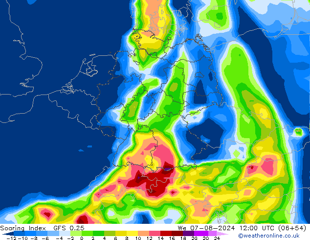 Soaring Index GFS 0.25 星期三 07.08.2024 12 UTC