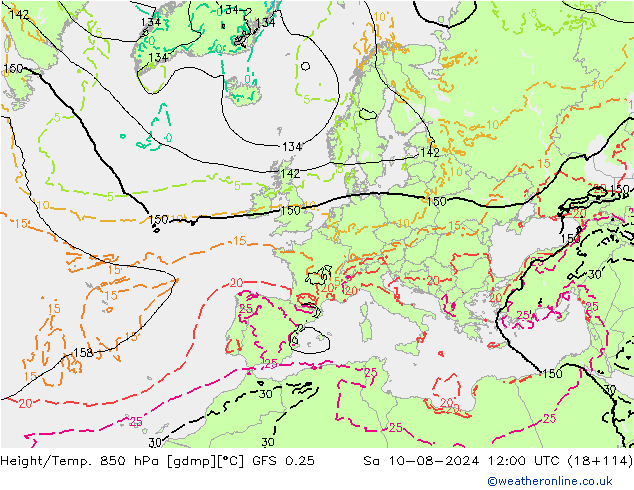 Z500/Regen(+SLP)/Z850 GFS 0.25 za 10.08.2024 12 UTC