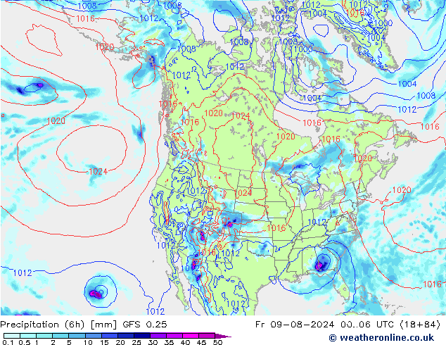 Z500/Rain (+SLP)/Z850 GFS 0.25 星期五 09.08.2024 06 UTC