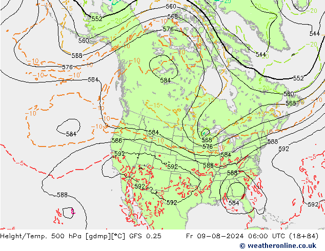 Z500/Rain (+SLP)/Z850 GFS 0.25 星期五 09.08.2024 06 UTC