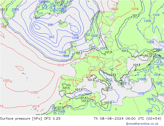 GFS 0.25: 星期四 08.08.2024 06 UTC