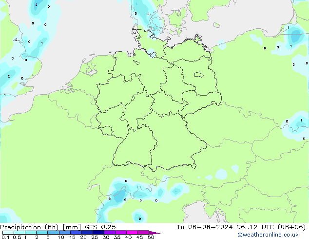 Z500/Rain (+SLP)/Z850 GFS 0.25 星期二 06.08.2024 12 UTC