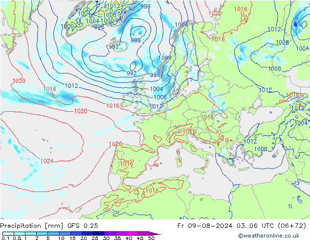 降水 GFS 0.25 星期五 09.08.2024 06 UTC