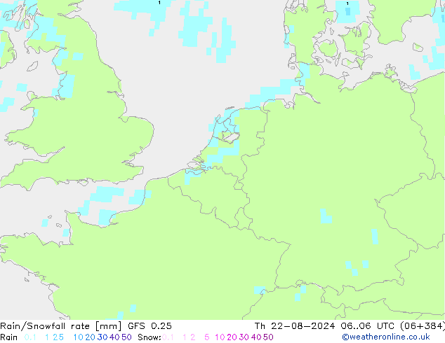 Rain/Snowfall rate GFS 0.25 星期四 22.08.2024 06 UTC