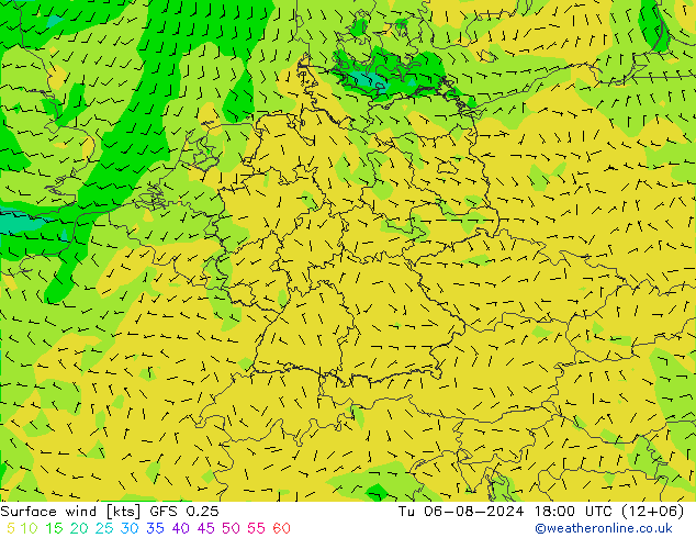 Wind 10 m GFS 0.25 di 06.08.2024 18 UTC