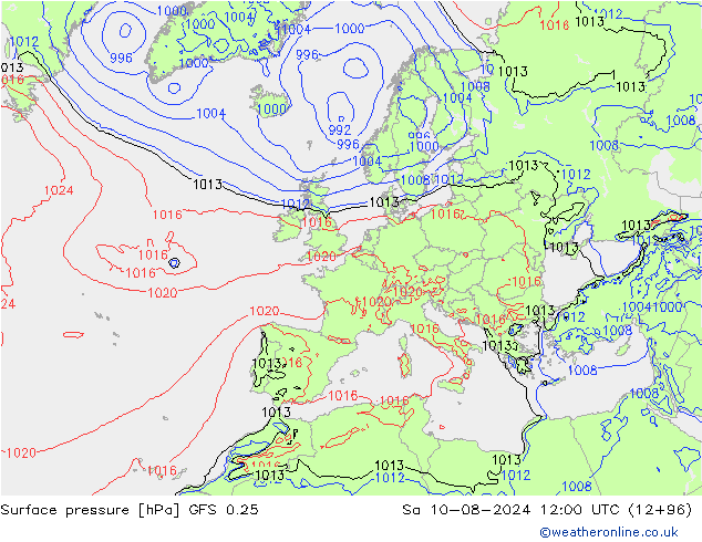 GFS 0.25: 星期六 10.08.2024 12 UTC