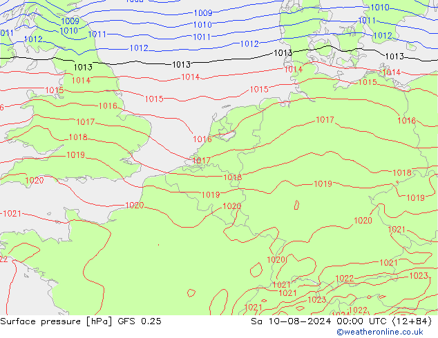 GFS 0.25: 星期六 10.08.2024 00 UTC