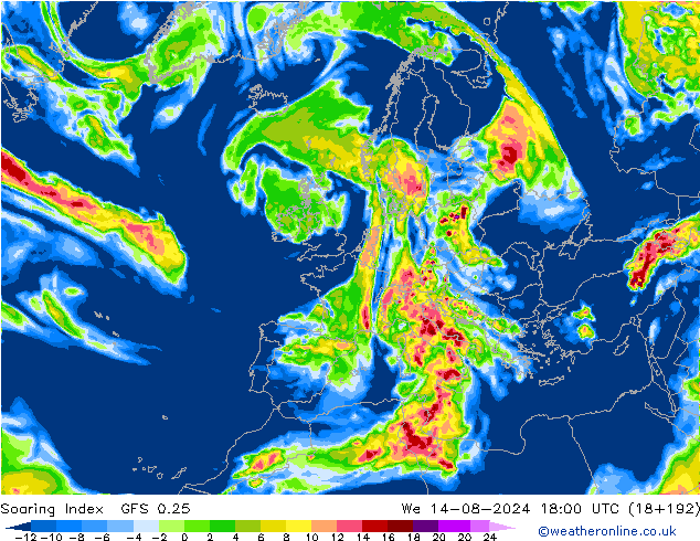 Soaring Index GFS 0.25 星期三 14.08.2024 18 UTC