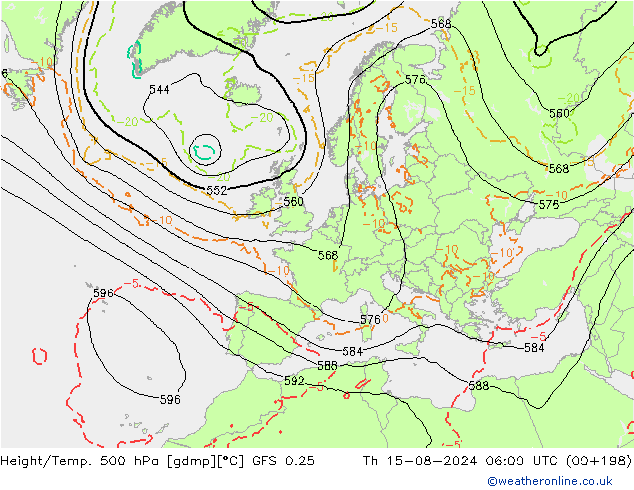 Z500/Regen(+SLP)/Z850 GFS 0.25 do 15.08.2024 06 UTC