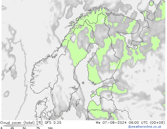 Bewolking (Totaal) GFS 0.25 wo 07.08.2024 06 UTC