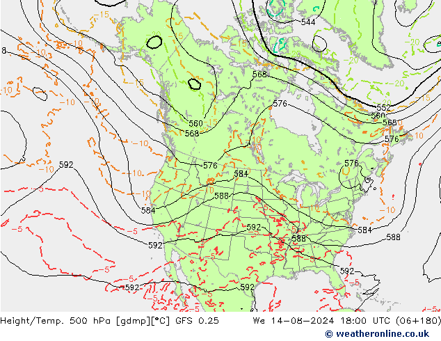 Z500/Rain (+SLP)/Z850 GFS 0.25 星期三 14.08.2024 18 UTC