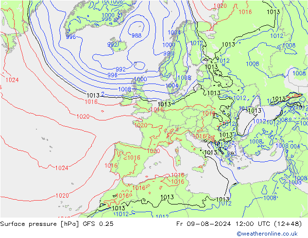 GFS 0.25: 星期五 09.08.2024 12 UTC