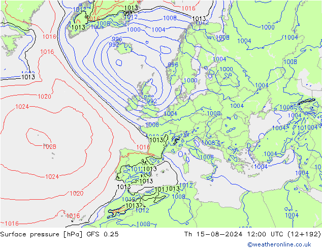 地面气压 GFS 0.25 星期四 15.08.2024 12 UTC