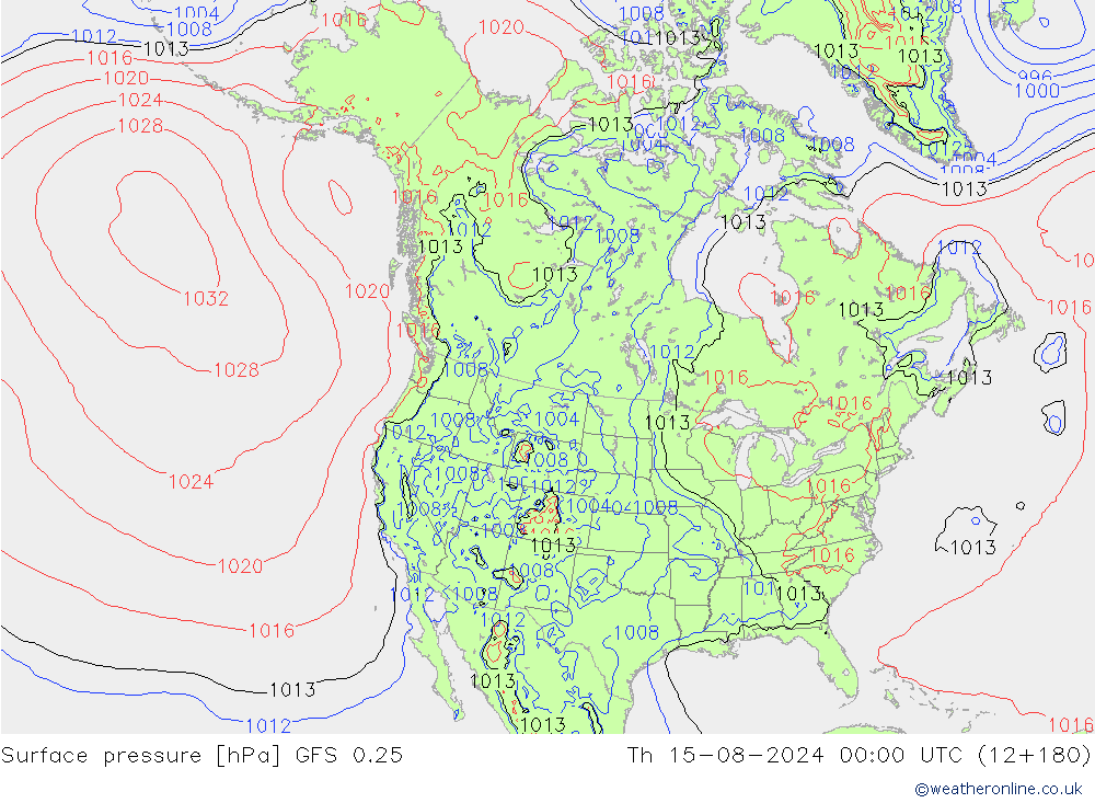 Luchtdruk (Grond) GFS 0.25 do 15.08.2024 00 UTC