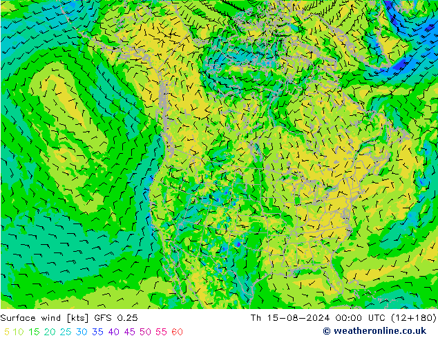 Wind 10 m GFS 0.25 do 15.08.2024 00 UTC