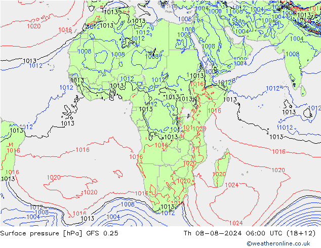 Luchtdruk (Grond) GFS 0.25 do 08.08.2024 06 UTC