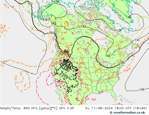 Z500/Rain (+SLP)/Z850 GFS 0.25 星期日 11.08.2024 18 UTC