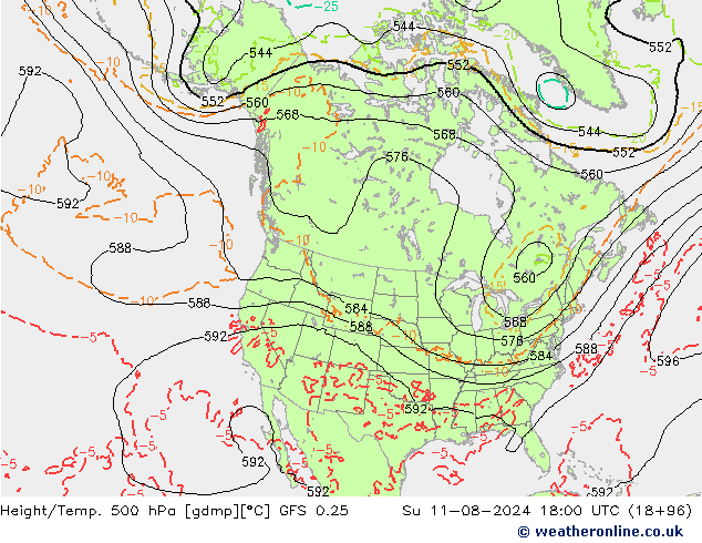 Z500/Rain (+SLP)/Z850 GFS 0.25 星期日 11.08.2024 18 UTC