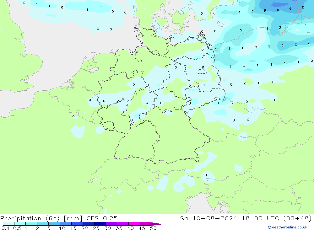 Z500/Rain (+SLP)/Z850 GFS 0.25 星期六 10.08.2024 00 UTC