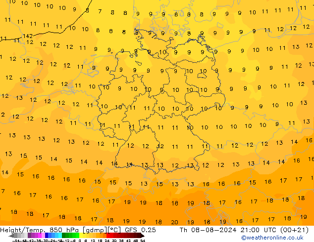 Z500/Regen(+SLP)/Z850 GFS 0.25 do 08.08.2024 21 UTC