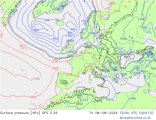 GFS 0.25: 星期四 08.08.2024 12 UTC