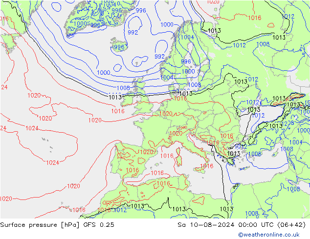 GFS 0.25: za 10.08.2024 00 UTC