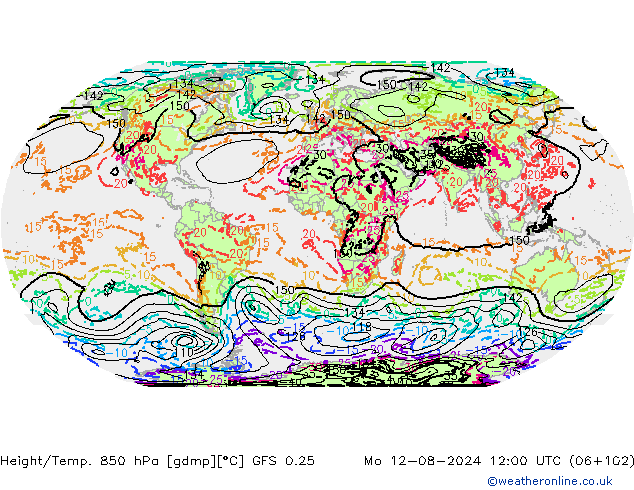 Z500/Rain (+SLP)/Z850 GFS 0.25 星期一 12.08.2024 12 UTC