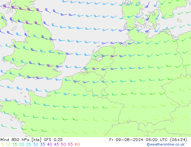 Wind 850 hPa GFS 0.25 vr 09.08.2024 06 UTC