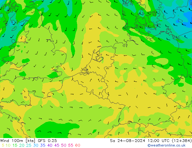 风 100m GFS 0.25 星期六 24.08.2024 12 UTC