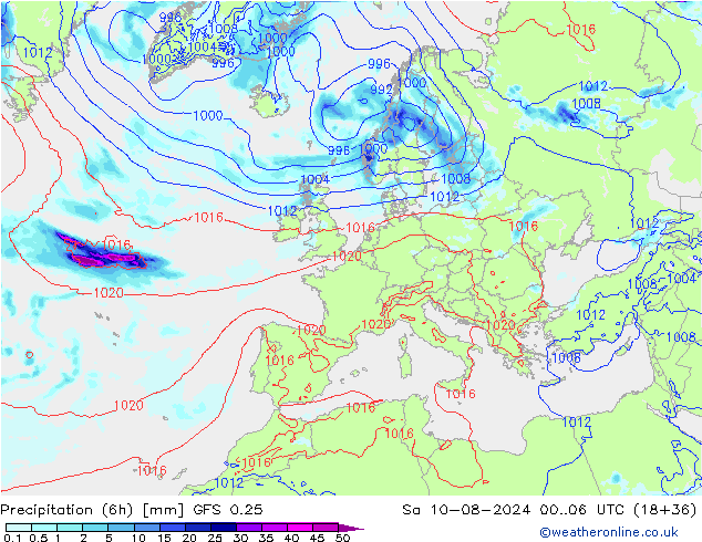 Z500/Regen(+SLP)/Z850 GFS 0.25 za 10.08.2024 06 UTC