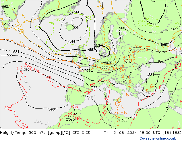 Height/Temp. 500 hPa GFS 0.25 星期四 15.08.2024 18 UTC