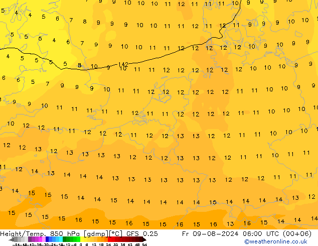 Z500/Rain (+SLP)/Z850 GFS 0.25 星期五 09.08.2024 06 UTC