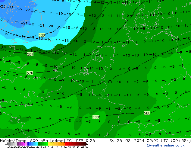 Z500/Rain (+SLP)/Z850 GFS 0.25 星期日 25.08.2024 00 UTC