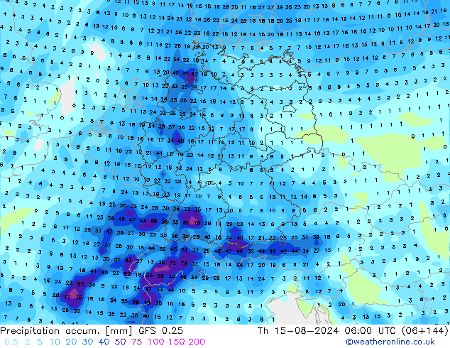 Totale neerslag GFS 0.25 do 15.08.2024 06 UTC