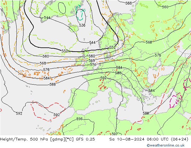 Z500/Regen(+SLP)/Z850 GFS 0.25 za 10.08.2024 06 UTC