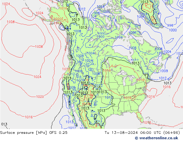 GFS 0.25: 星期二 13.08.2024 06 UTC