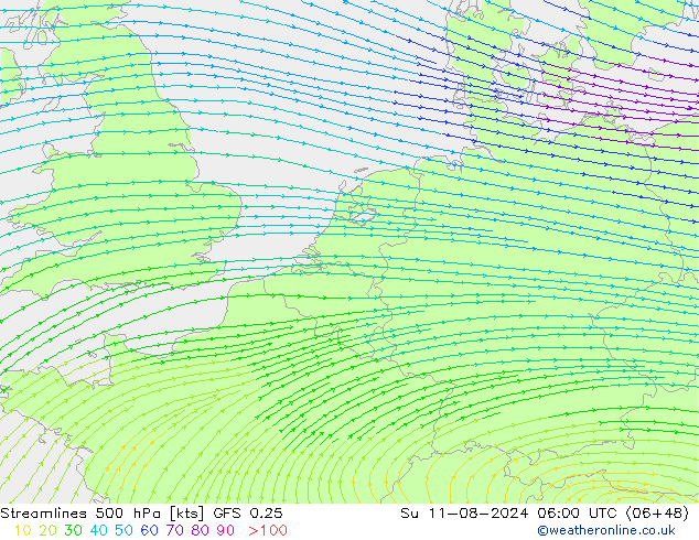 风 500 hPa GFS 0.25 星期日 11.08.2024 06 UTC