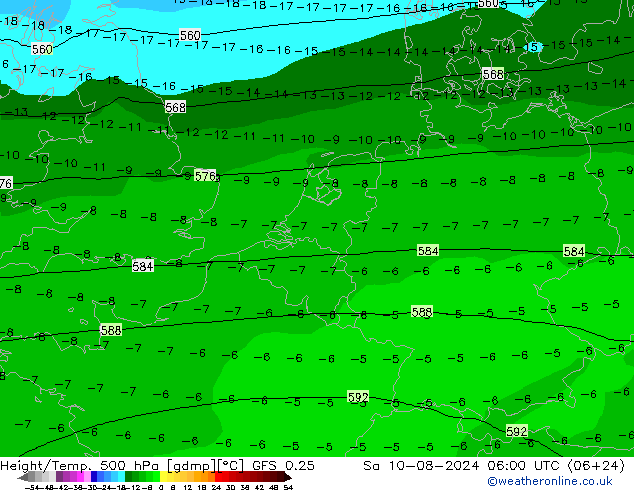 Z500/Rain (+SLP)/Z850 GFS 0.25 星期六 10.08.2024 06 UTC