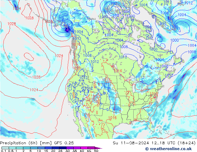 Z500/Regen(+SLP)/Z850 GFS 0.25 zo 11.08.2024 18 UTC