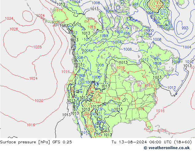 GFS 0.25: 星期二 13.08.2024 06 UTC