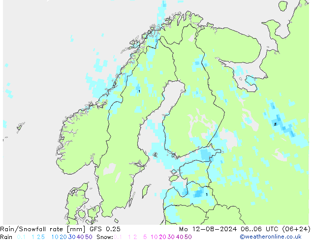 Regen/Sneeuwval GFS 0.25 ma 12.08.2024 06 UTC