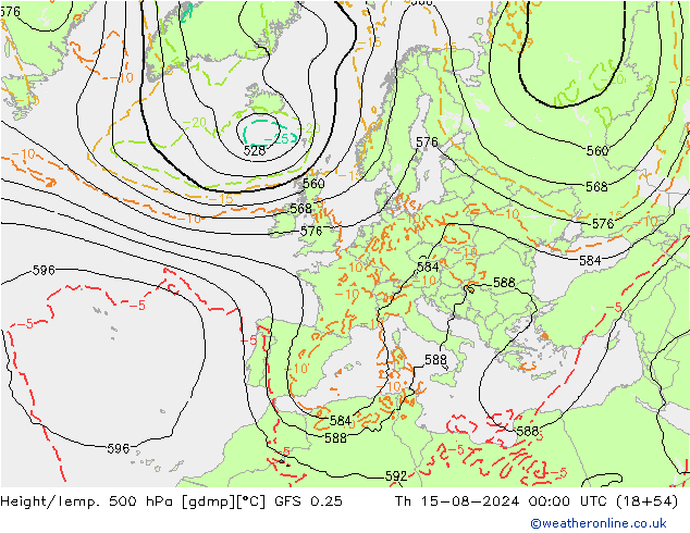 Z500/Rain (+SLP)/Z850 GFS 0.25 星期四 15.08.2024 00 UTC