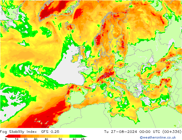 Fog Stability Index GFS 0.25 di 27.08.2024 00 UTC