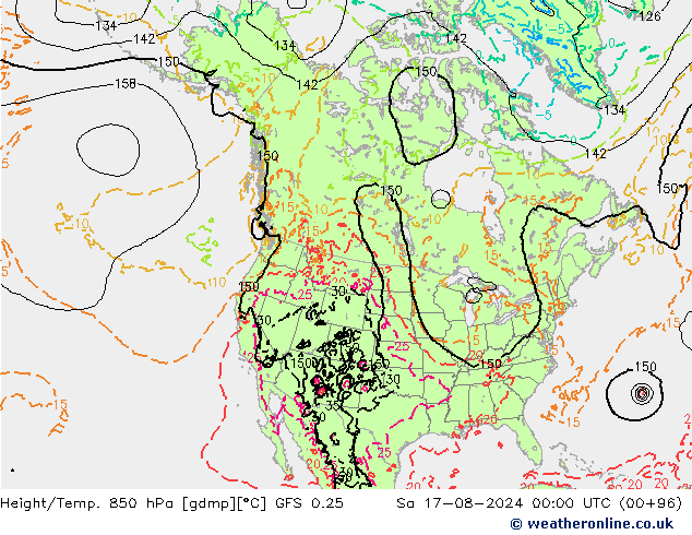 Height/Temp. 850 hPa GFS 0.25 星期六 17.08.2024 00 UTC