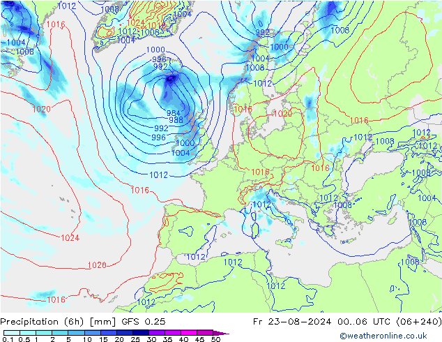 Z500/Rain (+SLP)/Z850 GFS 0.25 Fr 23.08.2024 06 UTC