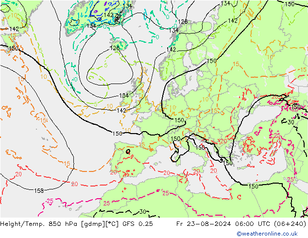 Z500/Rain (+SLP)/Z850 GFS 0.25 Fr 23.08.2024 06 UTC