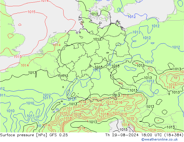 Luchtdruk (Grond) GFS 0.25 do 29.08.2024 18 UTC