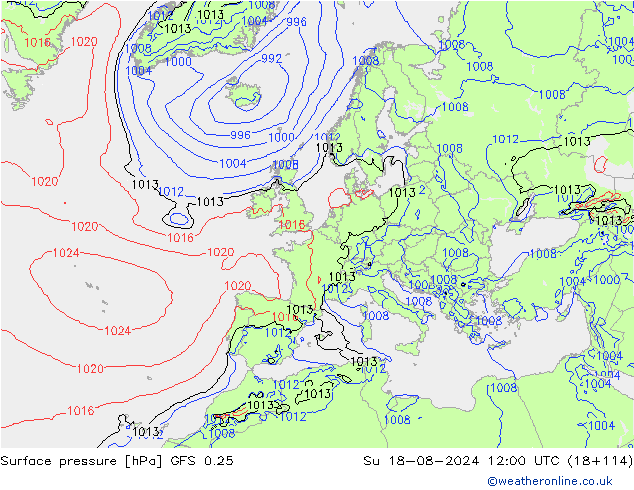 GFS 0.25: 星期日 18.08.2024 12 UTC